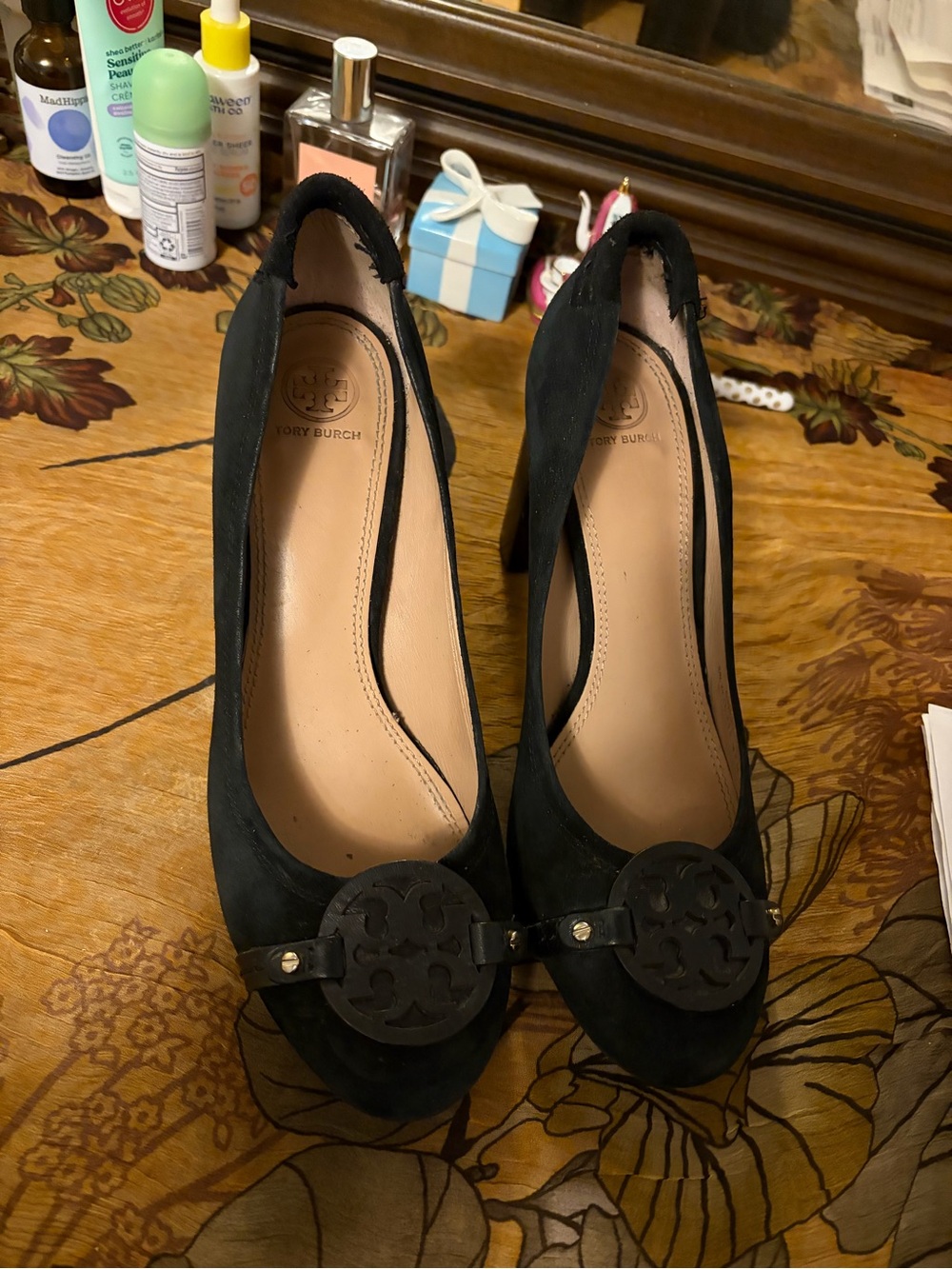 Tory Burch Mini Miller Block Heel Suede Pumps size 9.5